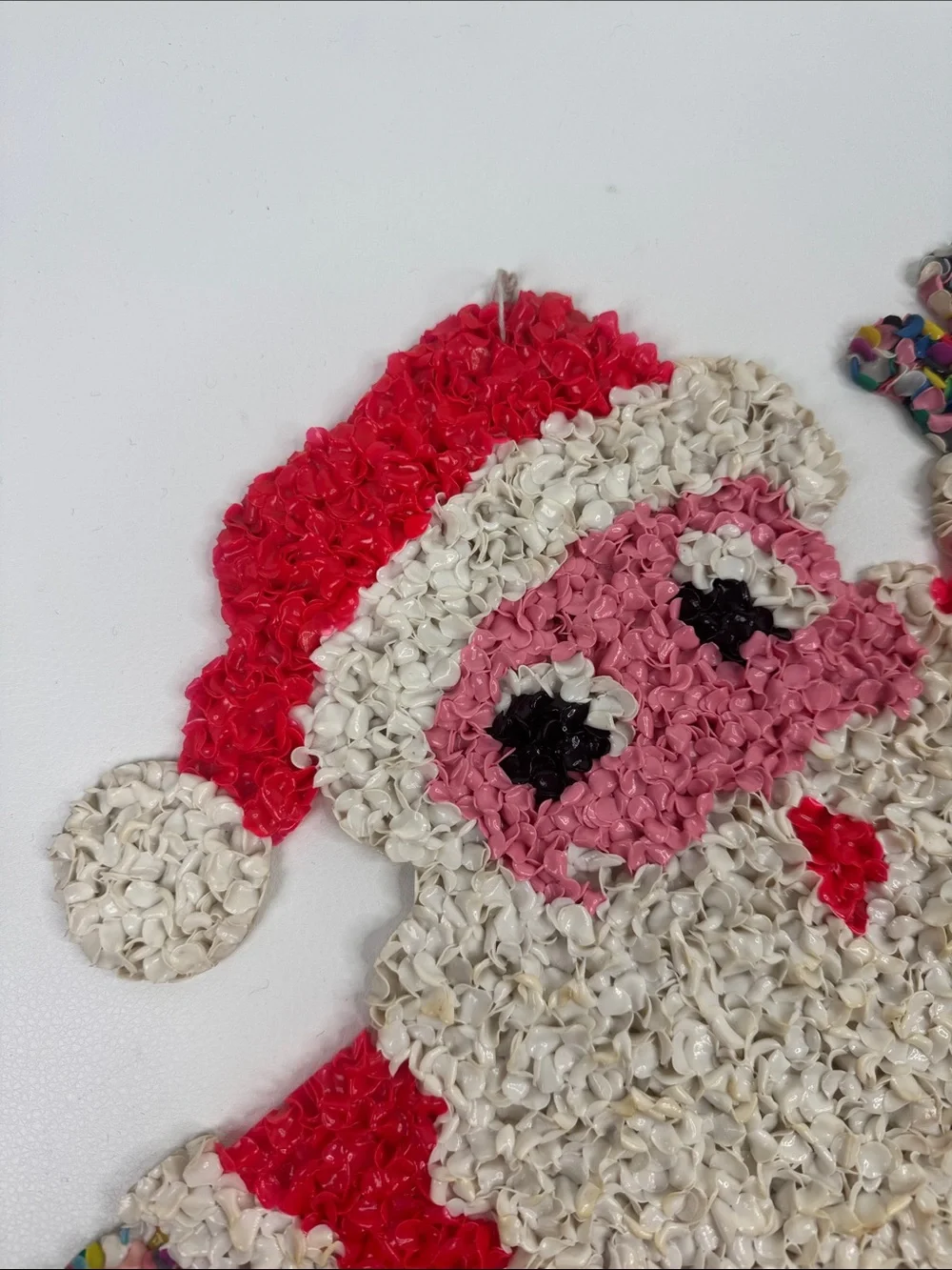 Vintage melted popcorn Santa Clause Wall Hanging Red White Black Christmas
